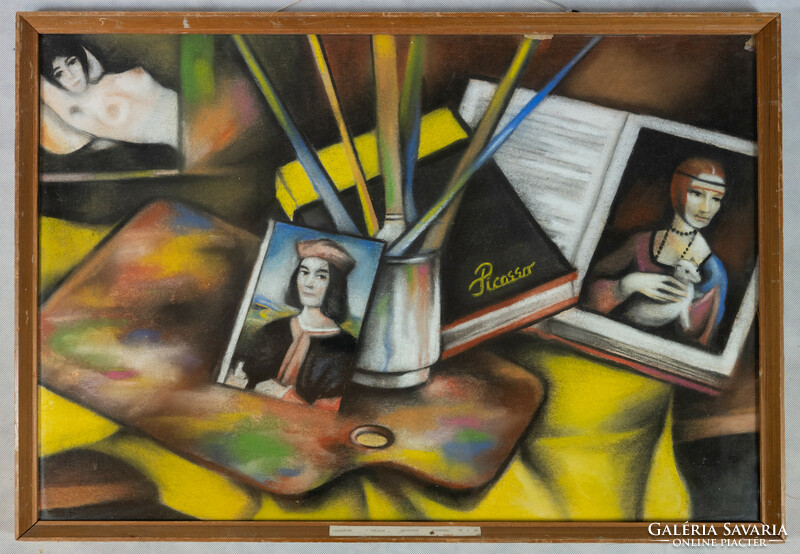 Csendélet "Picasso" könyvvel pasztell 71x49 Modern