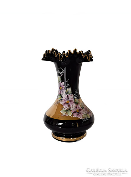 Dreamy Hand Painted Novy Wine Czech Glass Vase Bohemian Mid Century Vintage 1950s