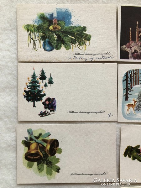 10 db régi rajzos, grafikus Karácsonyi mini képeslap, üdvözlőkártya                -4.