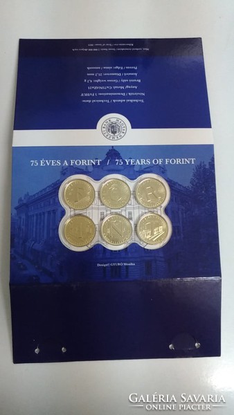 75 éves a forint 6 x 5 forint - MNB rolniból  UNC érmék gyűjtőmappában