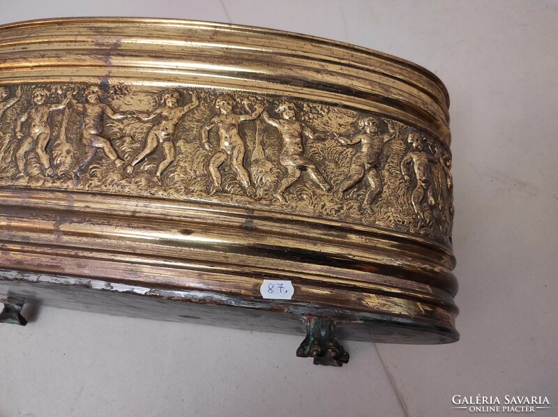 Antique caspo patina embossed brass flower holder with multiple lion legs 87 6677