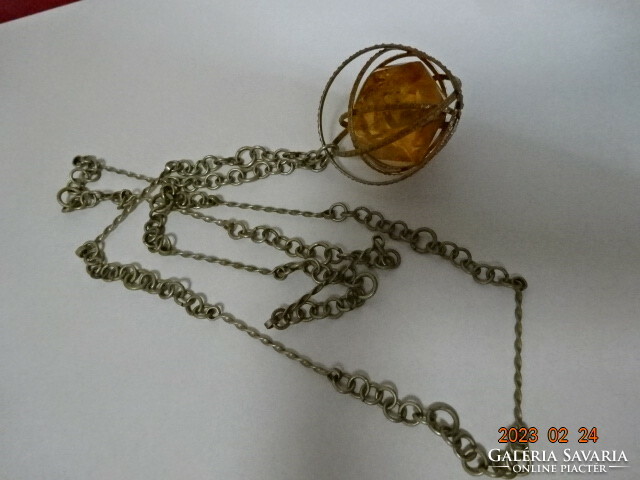 Russian metal necklace with amber stone, length 67 cm. Jokai.