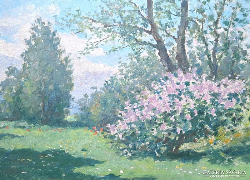 Sunny meadow with flowers - summer landscape in a beautiful frame (oil painting) park - ... István?