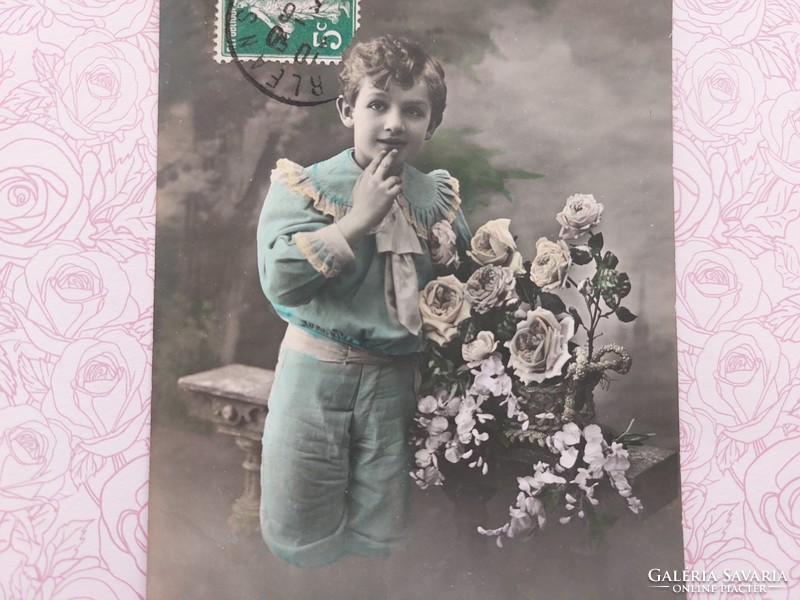 Old postcard child photo postcard little boy