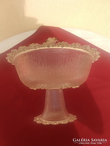 Large, spherically decorated, footed glass offering or serving bowl, 30x29 cm, perfect!