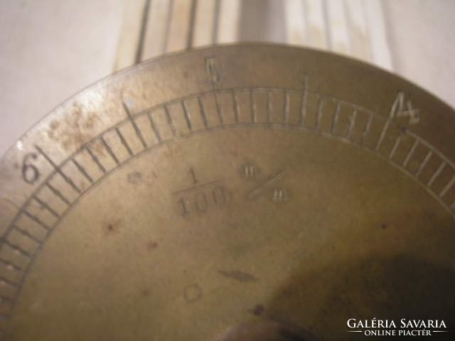 N18 Antik muzeális mikrométer ipar kortörténeti kalibrált precíziós működő ritkaság réz tetővel