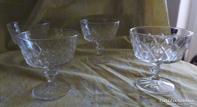Set of 4 old stemmed glass glasses