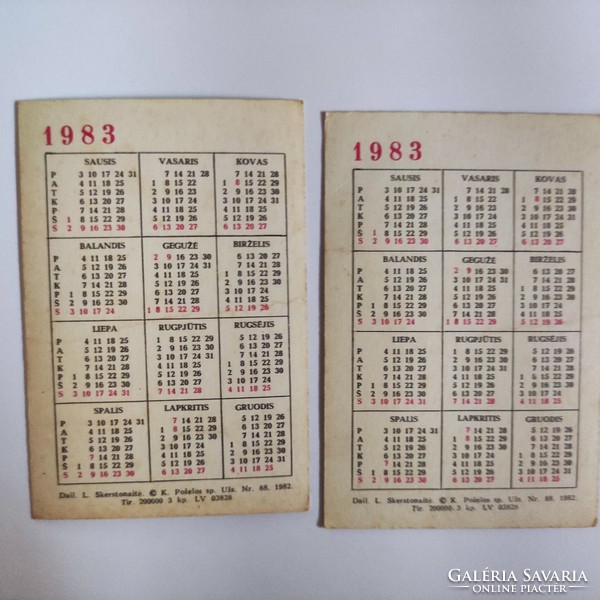 2 Russian card calendars 1983 in one