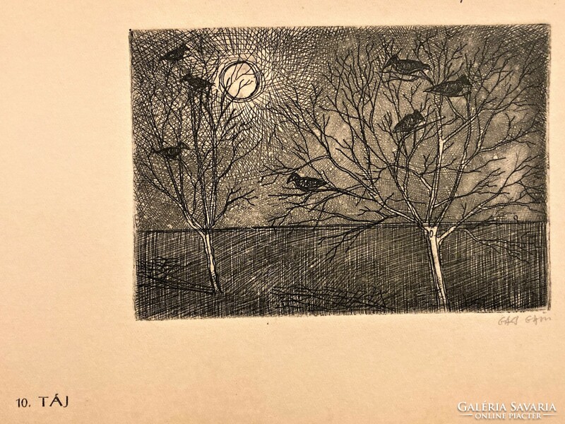 Gábor Gacs (1930-2019): landscape - etching, small graphic, marked