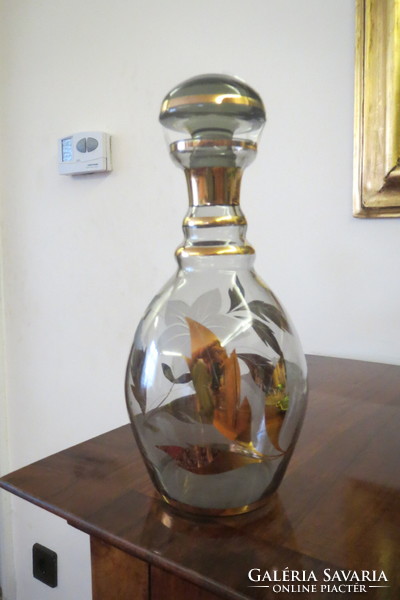 Boros palack aranyozott metszett üveg