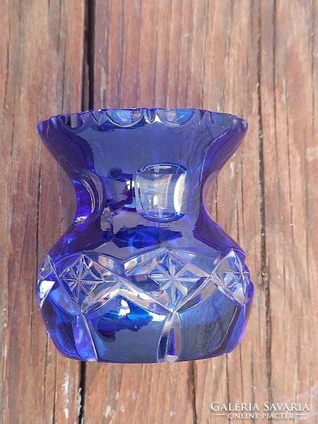 Old lead crystal mini vase_royal blue