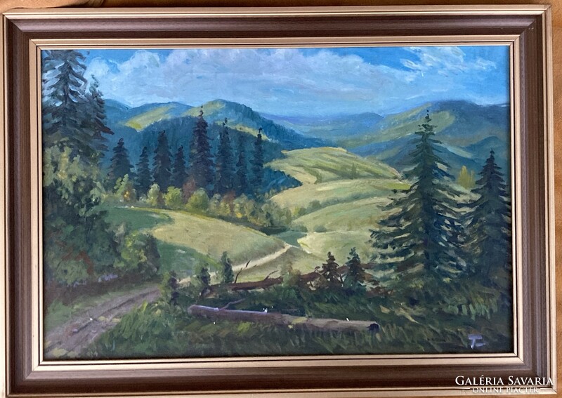 Atmospheric mountain oil painting
