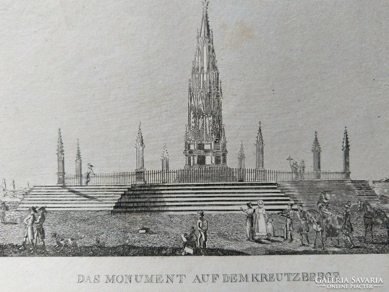 Berlin , Monument auf dem Kreuz Berge. Eredeti acelmetszet ca.1835