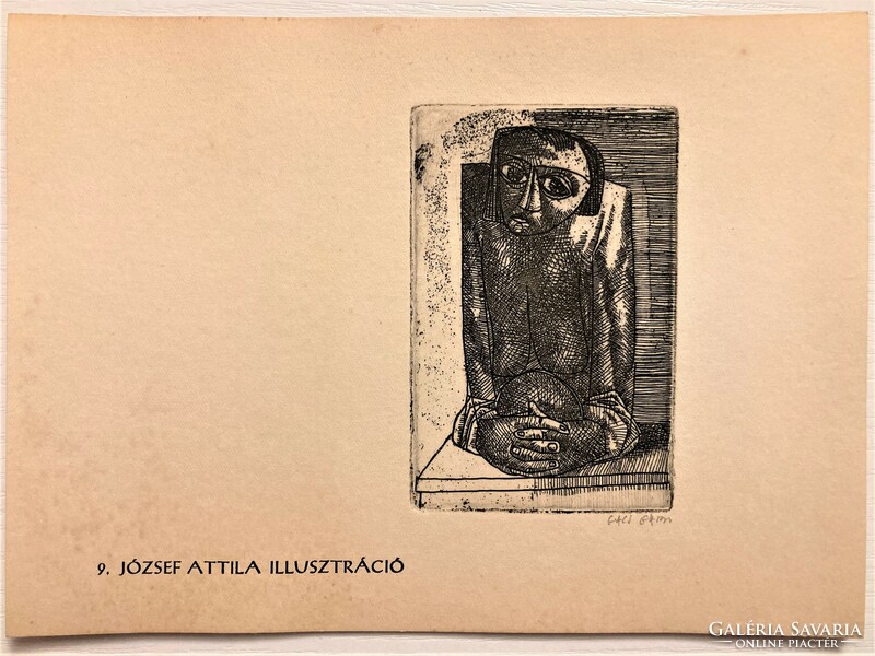 Gacs Gábor (1930-2019): József Attila illusztráció II.- rézkarc, kisgrafika, jelzett