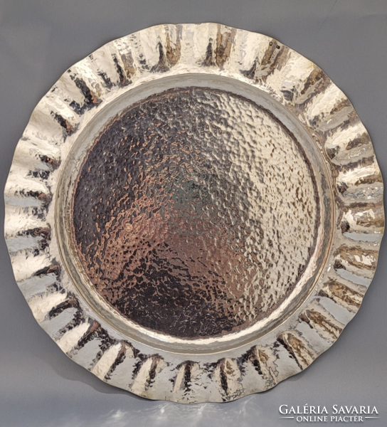 Antik ezüst kínáló tálca kézzel kalapált mintával