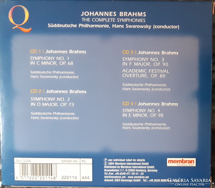 BRAHMS : THE COMPLETE SYMPHONIES   HANS SWAROWSKY   4 CD