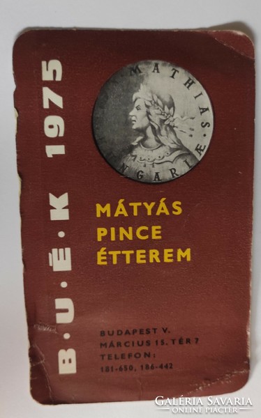 Mátyás Pince Étterem kártyanaptár 1975