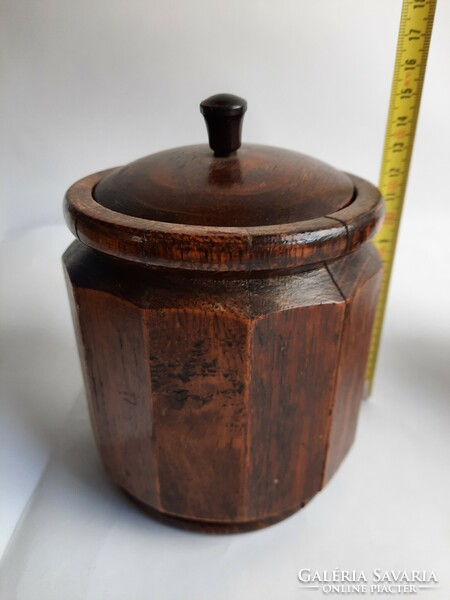 Antique tobacco crusher and storage, holder, wooden, with porcelain interior /146/