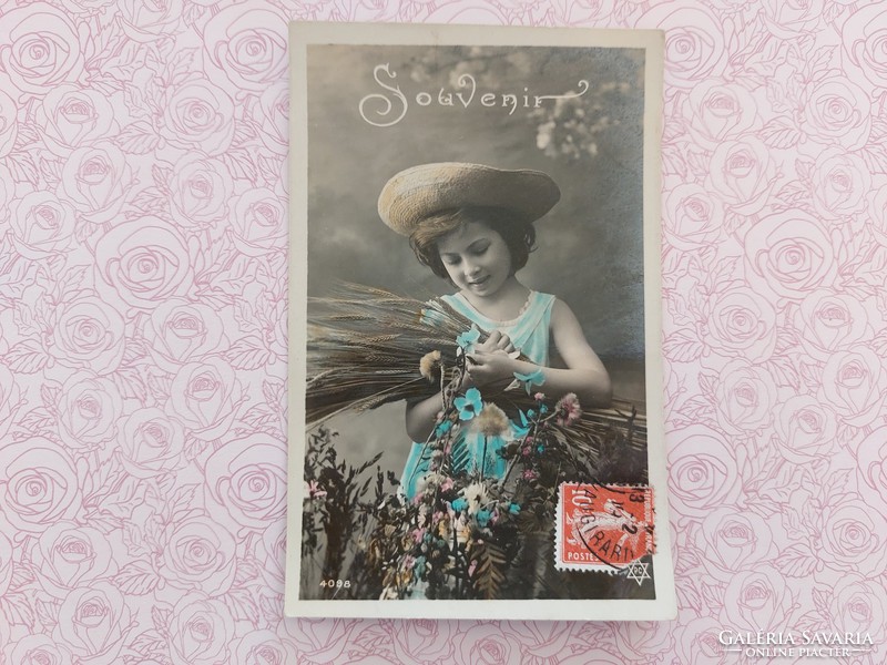 Old postcard child photo postcard little girl