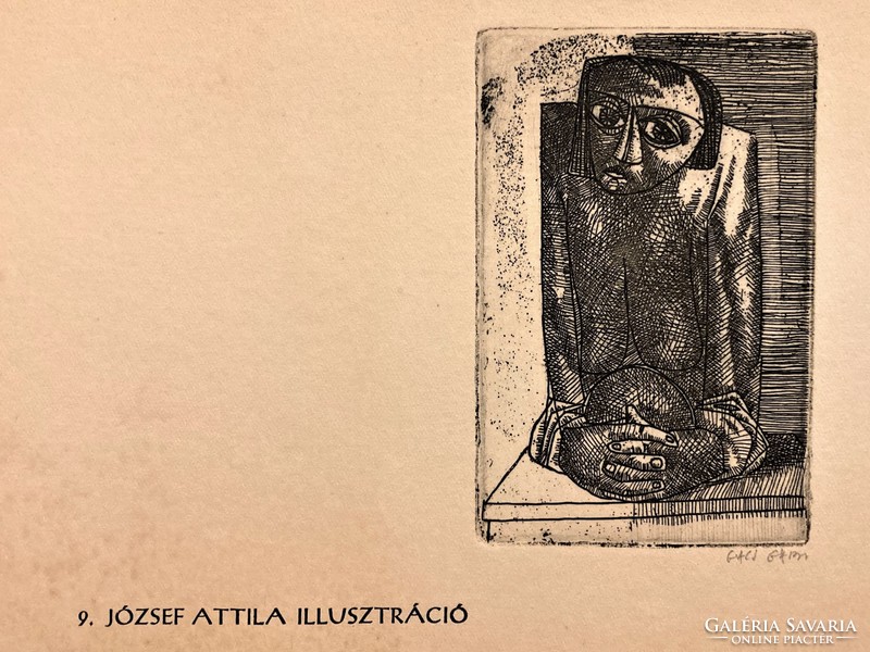 Gacs Gábor (1930-2019): József Attila illusztráció II.- rézkarc, kisgrafika, jelzett