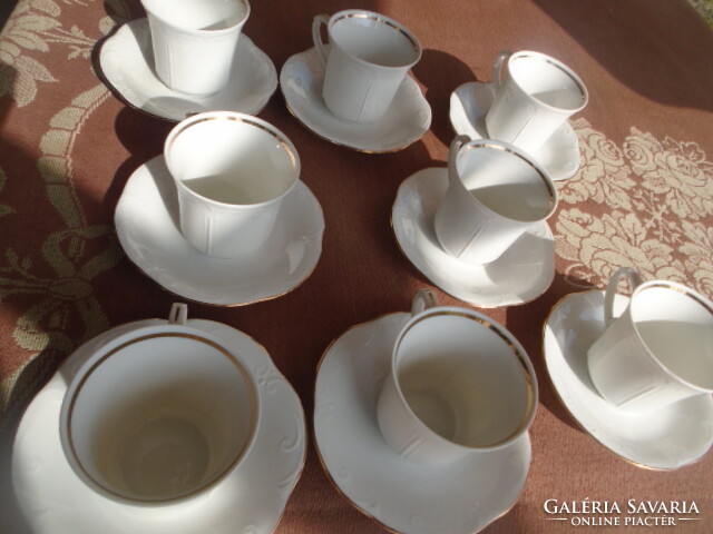 8 Personal Biedermeier porcelain coffee set in display case with a clean convex pattern