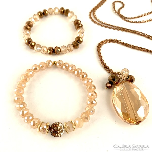 Vintage swarovski crystal jewelry set: 2 bracelets, earrings, long copper necklace jewelry set