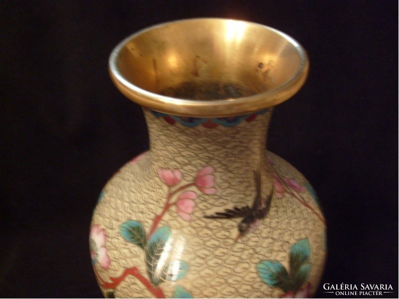 AntiK chinai rekesz zománc váza,(Cloisonne ) 25-cm aranyozott kuriózum extraság