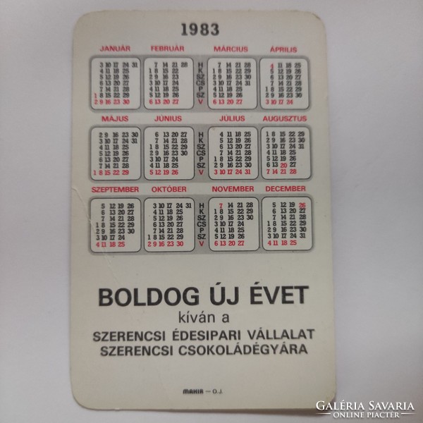Szerencsi chocolate factory card calendar 1983