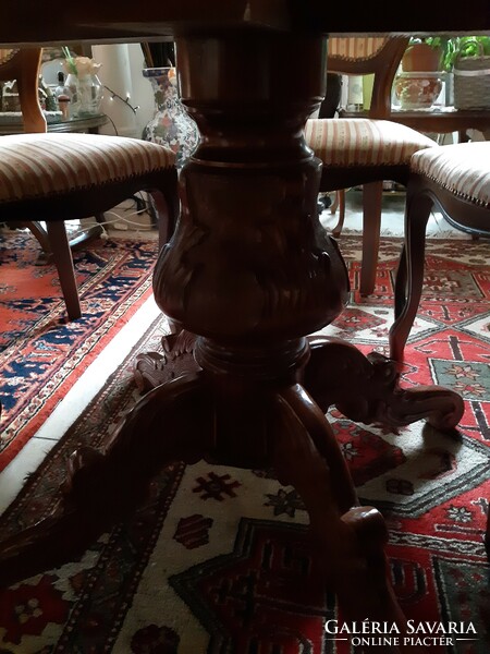 Antik barok poklábú,intarziás,kinyitható étkezőasztal 6 székkel
