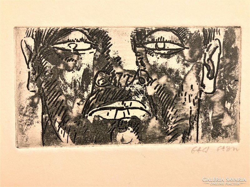 Gábor Gacs (1930-2019): head - etching, small graphic, marked