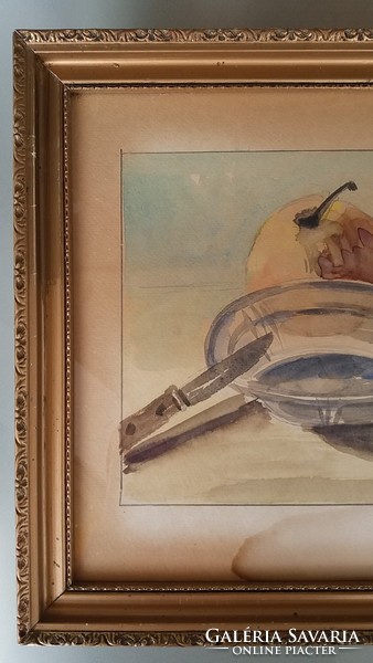 Watercolor fruity still life painting with 46 x 34 cm glazed frame