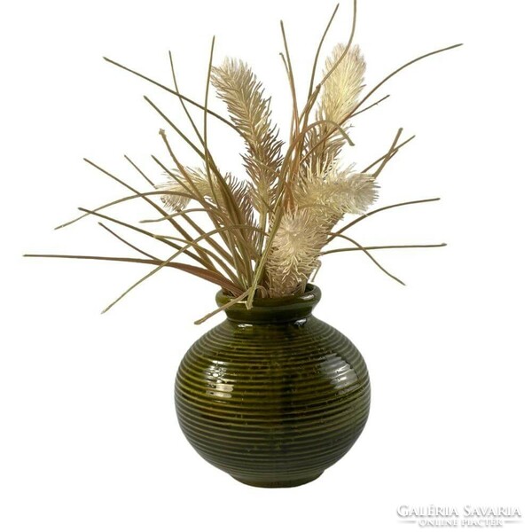 Mid-century "szangha" olívazöld kerámia váza