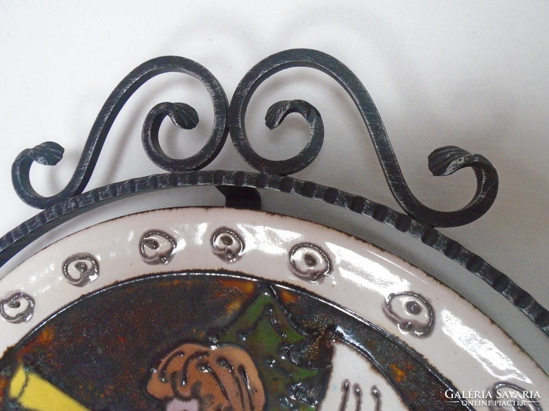 Wmf Christmas ceramic wall plate in wrought iron frame, perfect piece