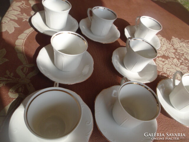 8 Personal Biedermeier porcelain coffee set in display case with a clean convex pattern