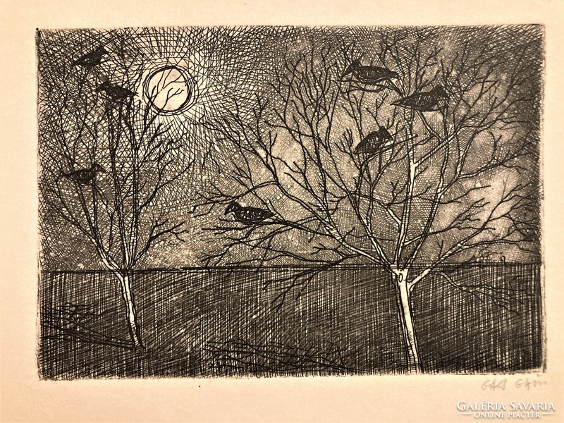 Gábor Gacs (1930-2019): landscape - etching, small graphic, marked
