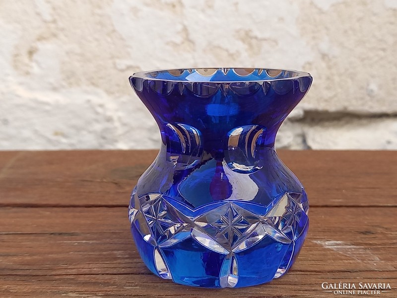 Old lead crystal mini vase_royal blue