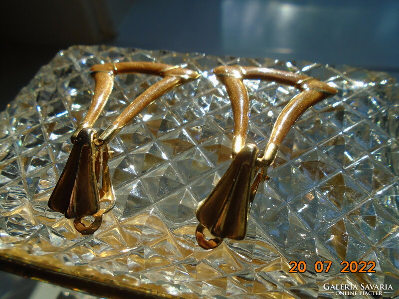 Art Deco aranyozott  bézs-arany zománcos fülbevaló, klipsz