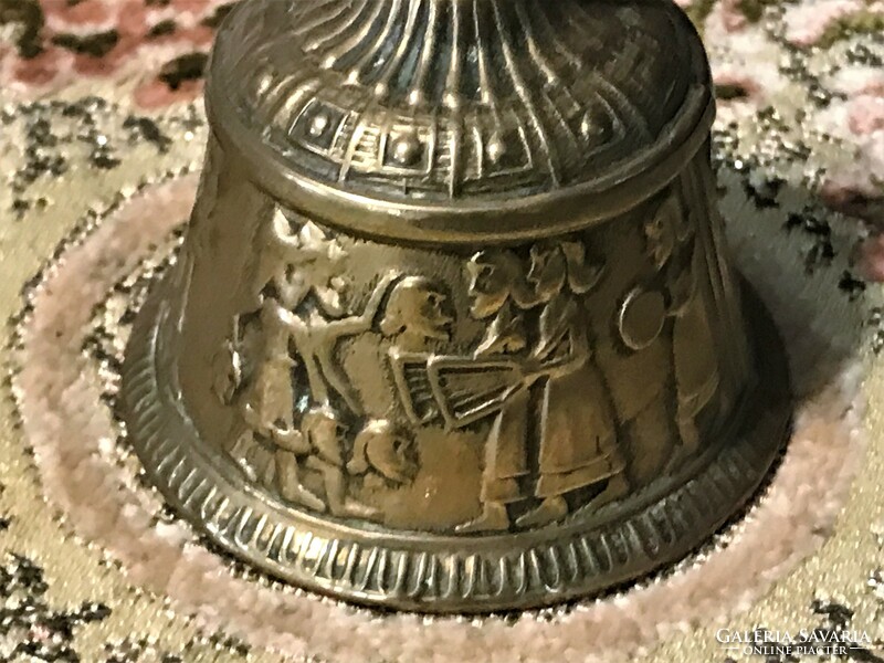 Antique brass servant bell, soldiers returning from battle, beautifully crafted