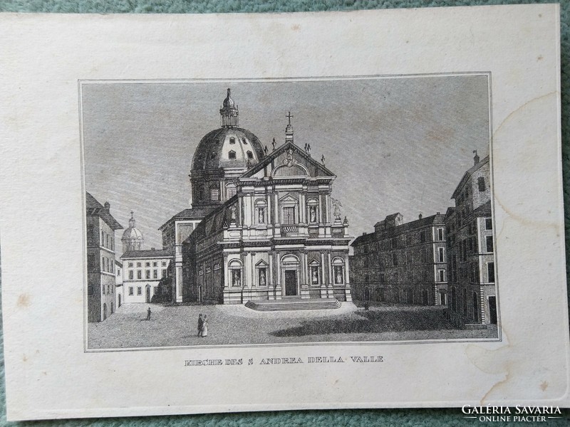Church of St. Andrea della valley. Original wood engraving ca. 1835