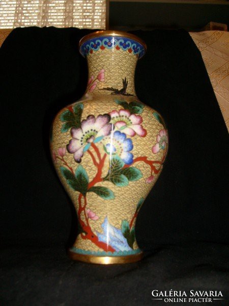 AntiK chinai rekesz zománc váza,(Cloisonne ) 25-cm aranyozott kuriózum extraság