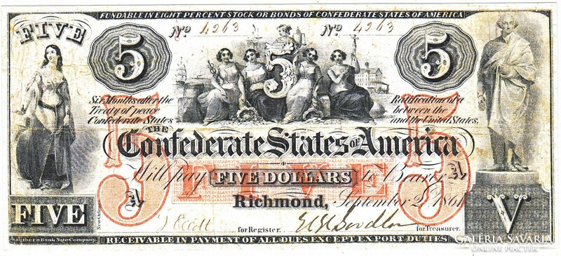 Confederate States $5 1861 Replica