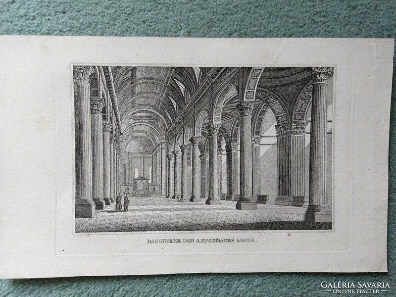 Genova interior of the Church of the Annunciation. Original wood engraving ca. 1835