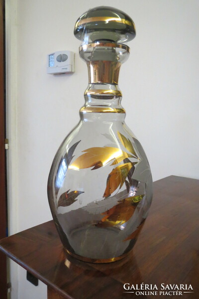 Wine bottle gilded engraved glass