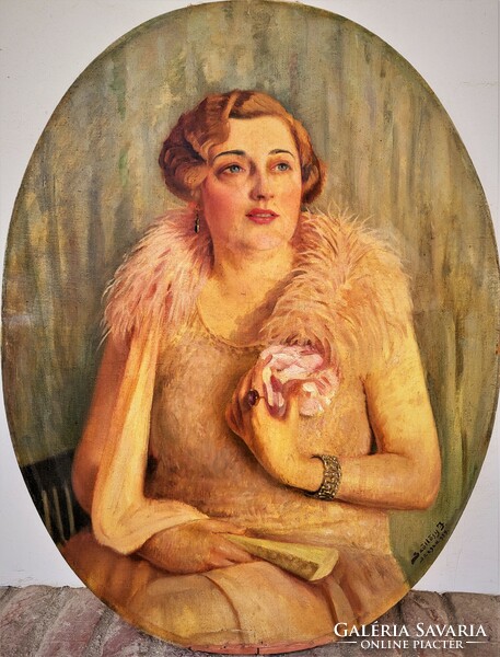 János Szöllősy (1884 -?) Pensive lady 84x65cm with original guarantee!
