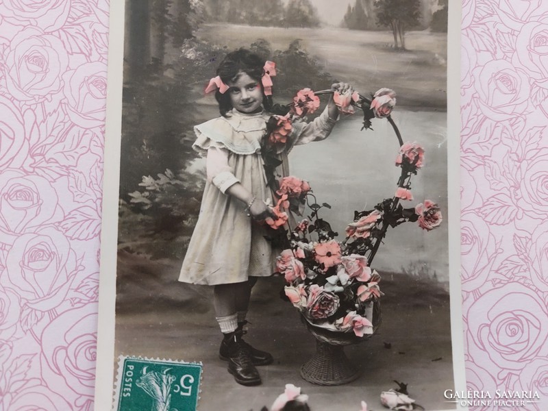 Régi képeslap gyerek fotó levelezőlap kislány