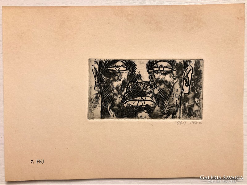 Gábor Gacs (1930-2019): head - etching, small graphic, marked