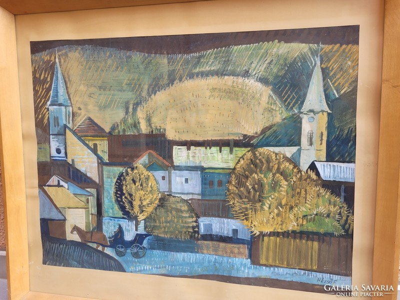 Ferenc Hézső (1938- ) - small town painting