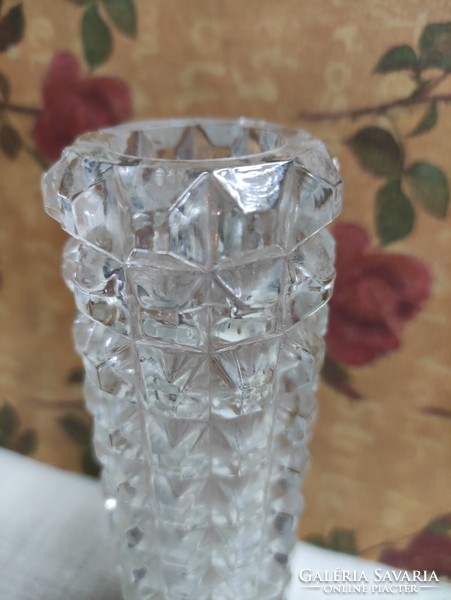 Cylindrical glass vase with relief pattern in classic retro geometric material