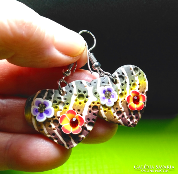 Cheerful, colorful, spring-like polymer clay heart earrings 381