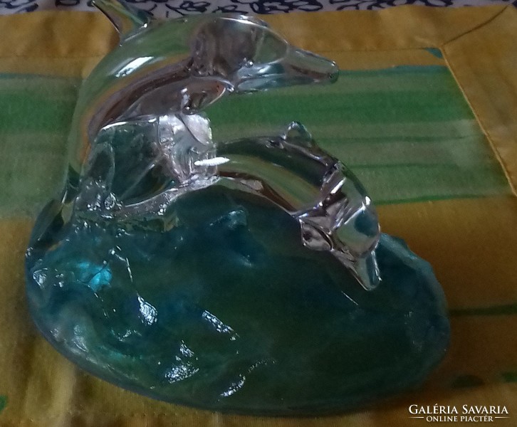 Francia kristály delfinpár,  12 cm magas, 15 cm széles   XX